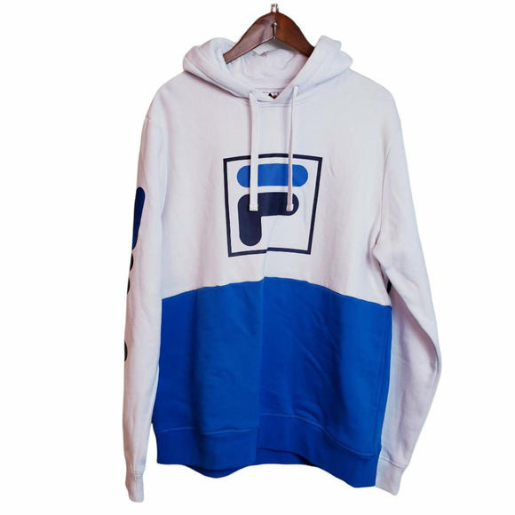 Fila Other - Fila Mens L Hoodie Sweatshirt White Blue Pullover Color Block Long Sleeves New
